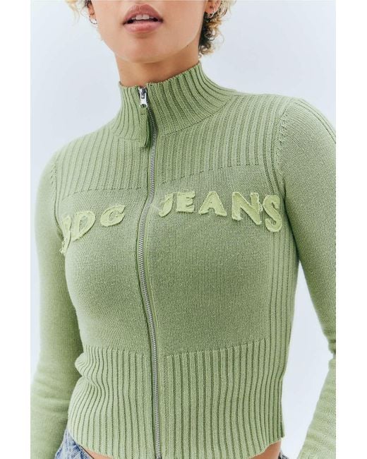 BDG Green Zip-through Distressed Applique Knit Track Top