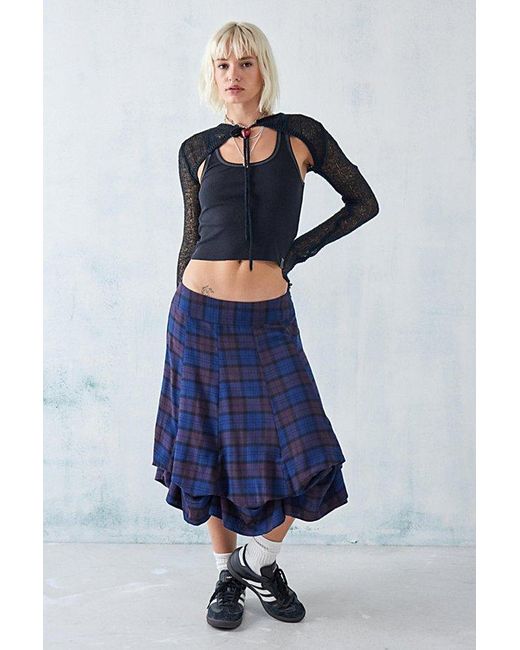Urban Outfitters Blue Uo Check Hitched Up Midi Skirt