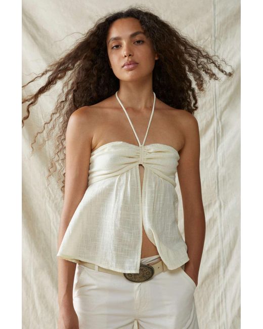 Ecote White Kiki Convertible Flyaway Top In Ivory,at Urban Outfitters