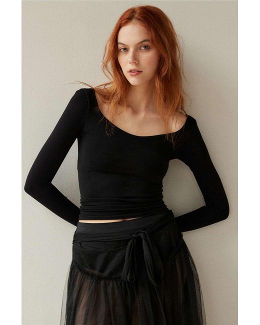 Urban Outfitters Black Uo Roux Scoop Long Sleeve Top