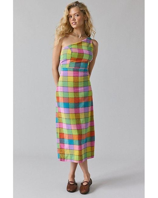 Urban Outfitters Uo Carson Asymmetrical One Shoulder Linen-Blend Midi Dress  | Lyst