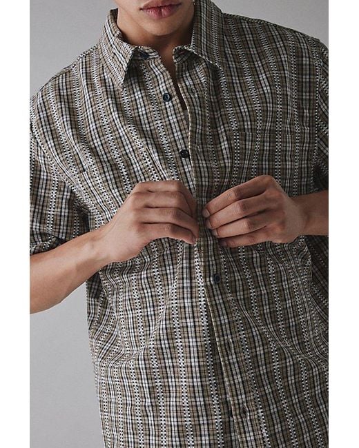 Urban Outfitters Gray Uo Checkerboard Plaid Short Sleeve Shirt Top for men