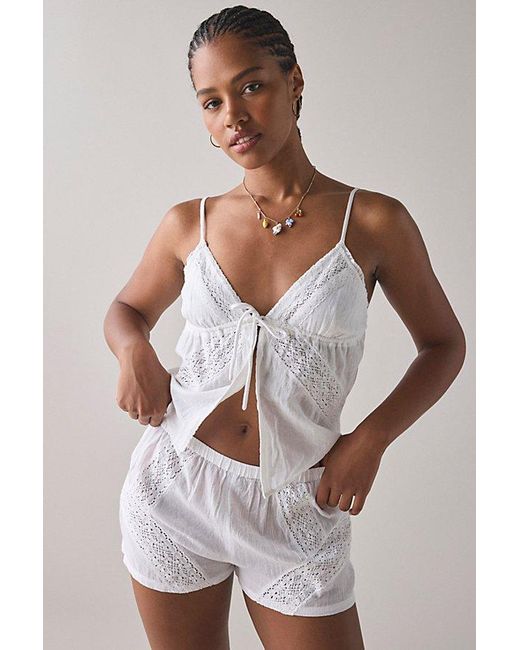 Out From Under White Virginia Lace-Trim Cotton Babydoll Cami + Micro Short Set