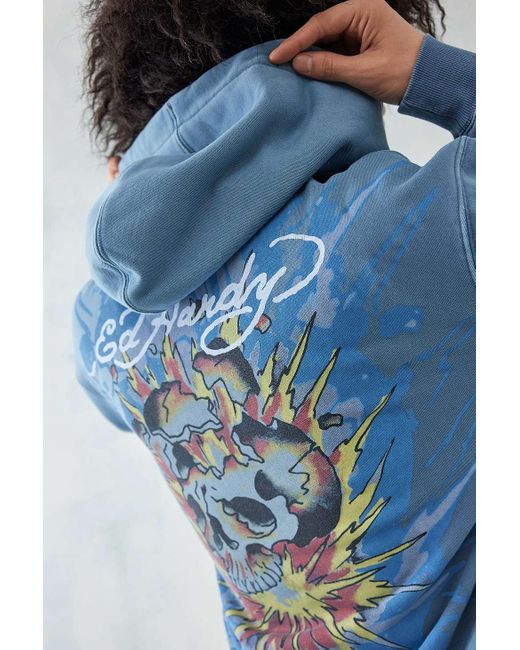 Ed Hardy Blue Uo Exclusive Exploding Skull Zip-through Hoodie for men