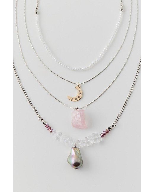 Urban Outfitters Natural Sydney Moon & Pearl Layering Necklace Set