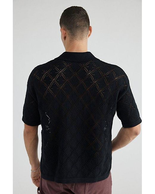 Urban Outfitters Black Uo Pointelle Knit Polo Shirt Top for men
