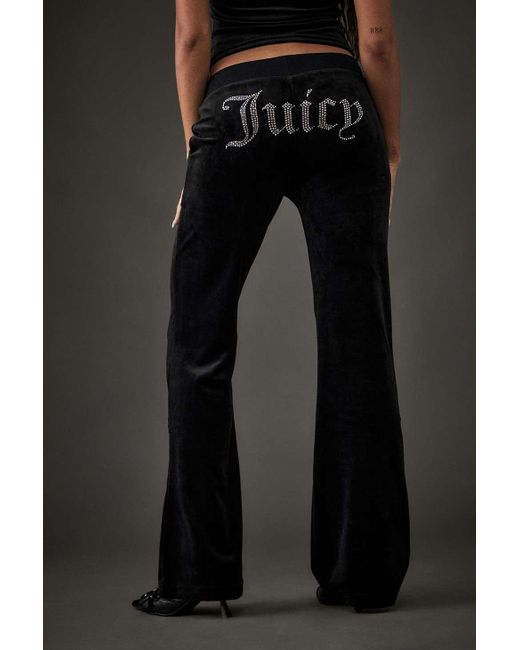 Juicy Couture UO Exclusive Black Low-Rise Velour Flare Track Pants