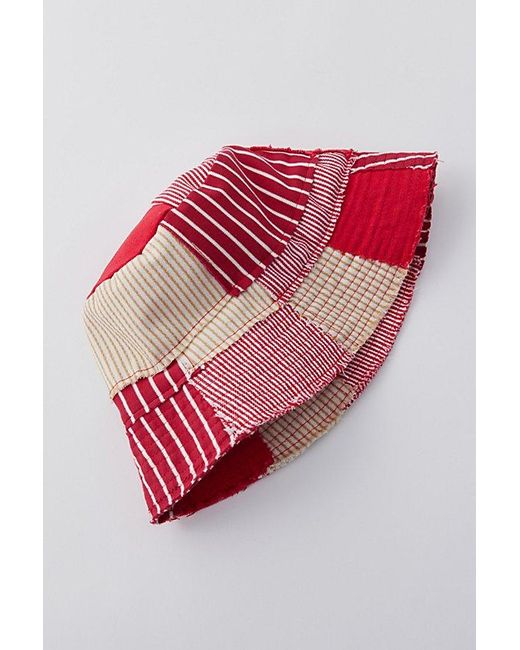 Urban Outfitters Red Striped Patchwork Bucket Hat