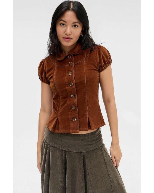 Silence + Noise Brown Silence + Noise Lyn Corduroy Pea Blouse