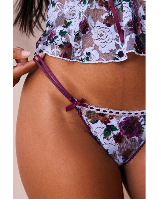 Out From Under Blue Mindy Floral Lace Thong