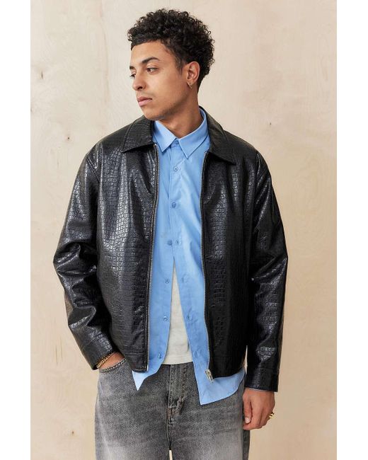 BDG Gray Nicolai Faux Croc Leather Jacket for men