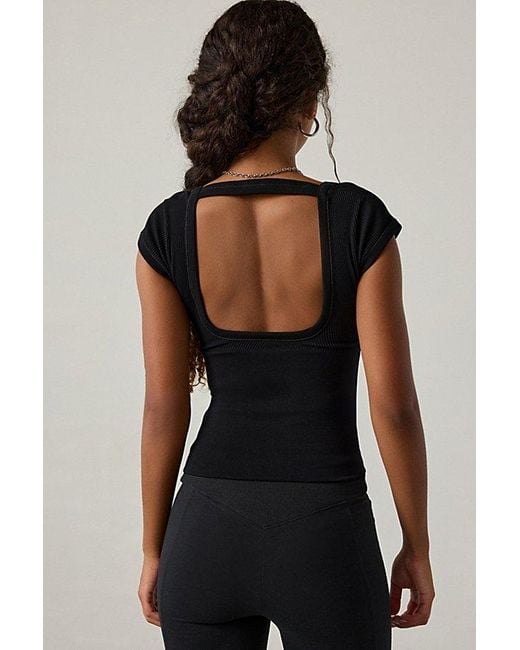 Out From Under Black Jade Seamless Knit Cutout Short Sleeve Tee