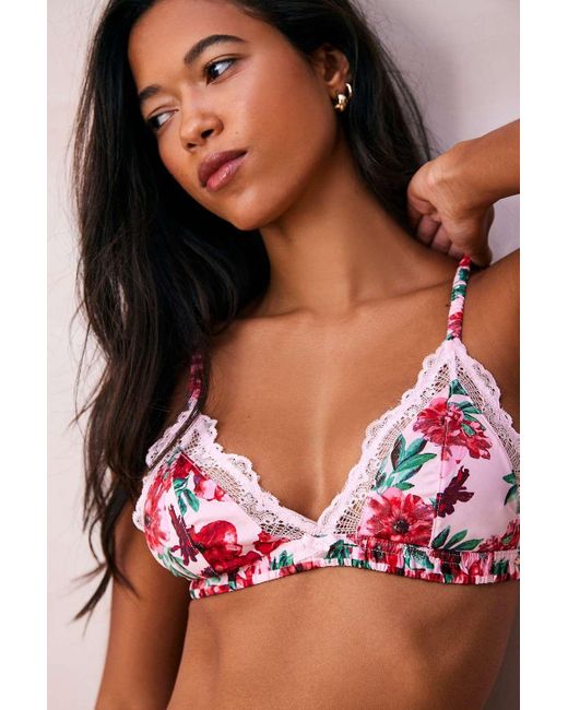 We Are We Wear Red Floral Lace Bralette S At Urban Outfitters