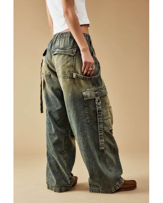 BDG Green Sand Tinted Denim Strappy Cargo Pants