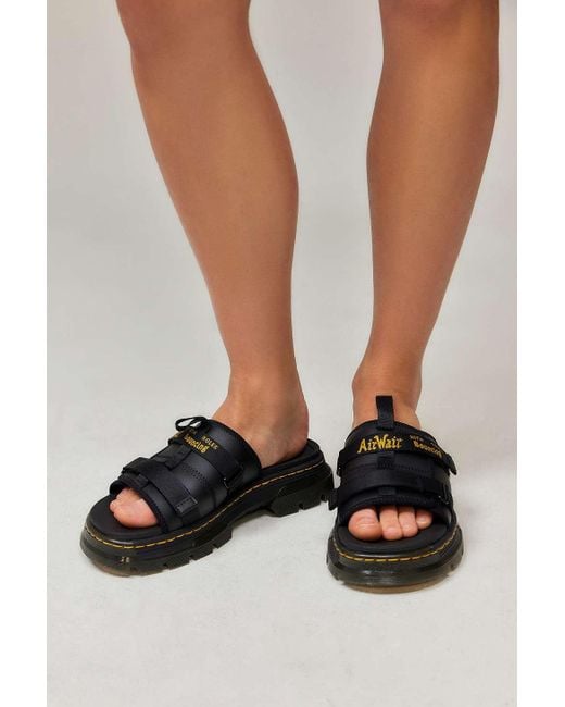 Dr. Martens Black Ayce Leather & Webbing Slide Sandals