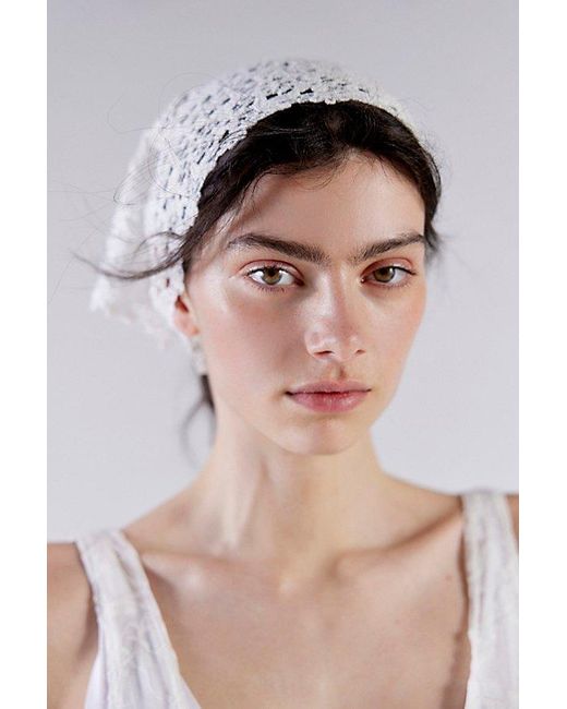 Urban Outfitters White Floral Crochet Headscarf