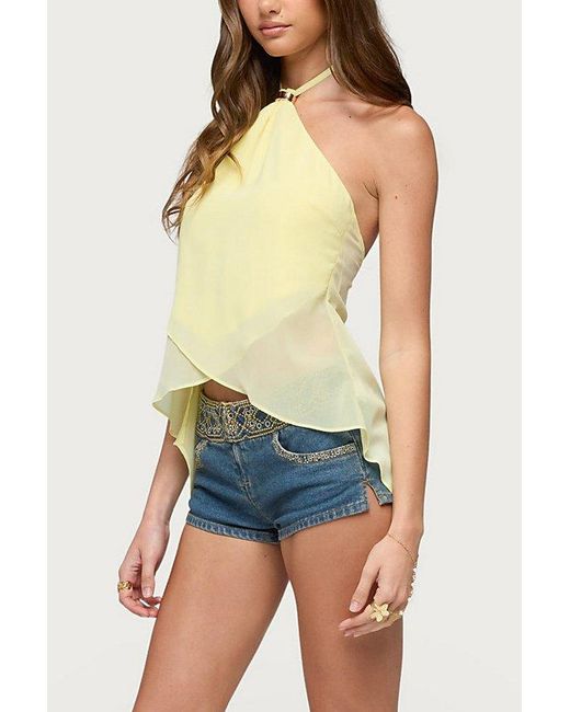Edikted Yellow Chiffon Split Open Back Halter Top