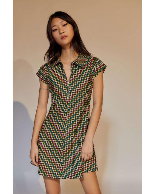 Urban Outfitters Green Uo Arlo Zip Up Mini Dress