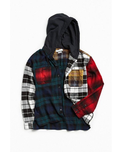 Urban Outfitters Multicolor Uo Mixed Plaid Flannel Hooded Button-down Shirt for men