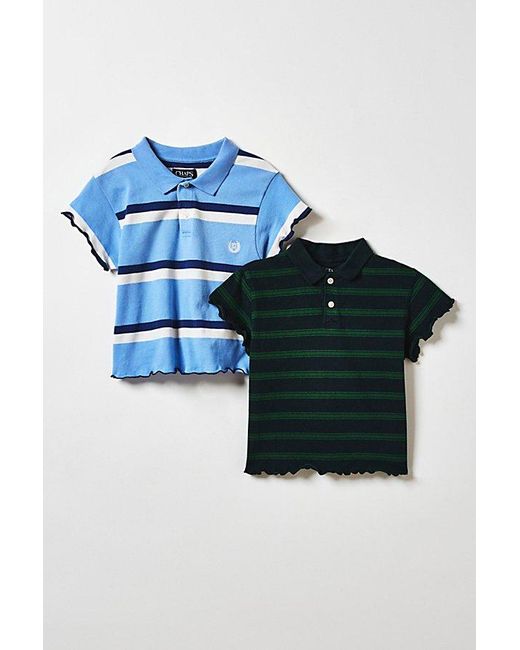Vintage & ReMADE by UO Blue Remade By Uo Lettuce Edge Polo Tee