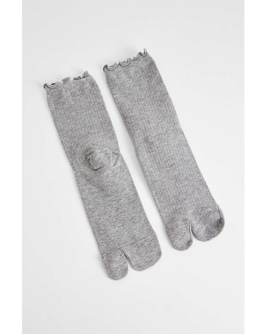 Out From Under Gray Tabi Frill Edge Socks