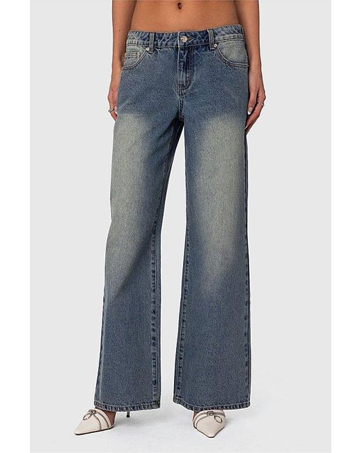 Edikted Blue Magda Low Rise Acid Wash Jeans