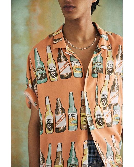 BDG Orange Drinks Printed Short Sleeve Shirt Top for men
