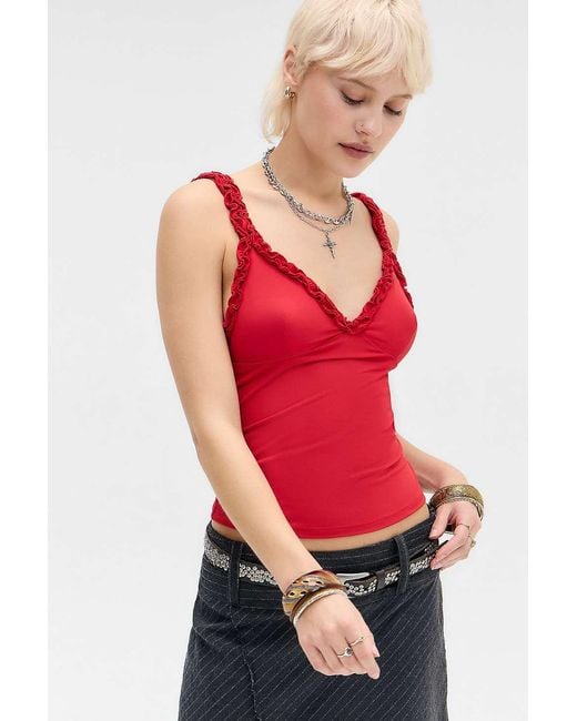 Out From Under Red Cammy Ruffle Mesh Cami