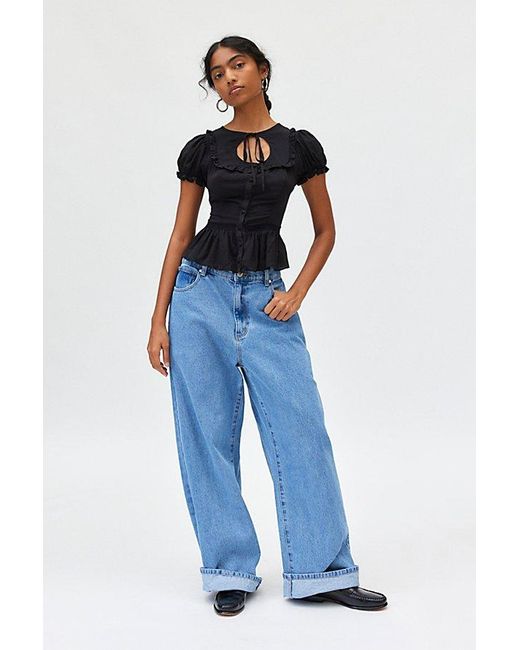 Kimchi Blue Kimchi Amerie Keyhole Ruffle Peplum Blouse in Black | Lyst