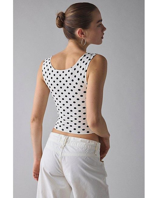 BDG Gray Printed Ribbed Square Neck Tank Top