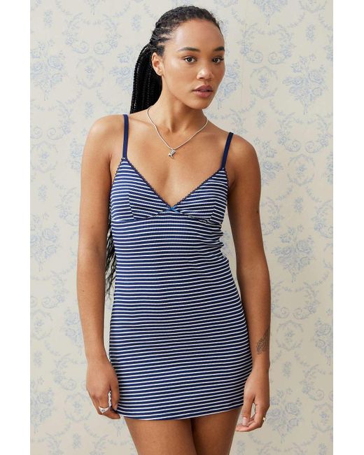 Urban Outfitters Blue Uo Je T'aime Stripe Mini Dress