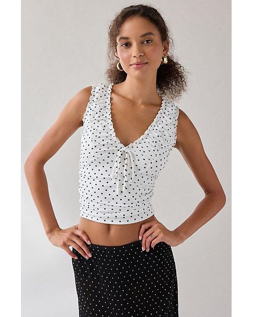 Kimchi Blue White Ella Ruched Tie-Front Cropped Tank Top