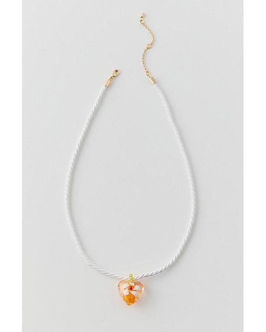 Urban Outfitters White Glass Heart Corded Necklace