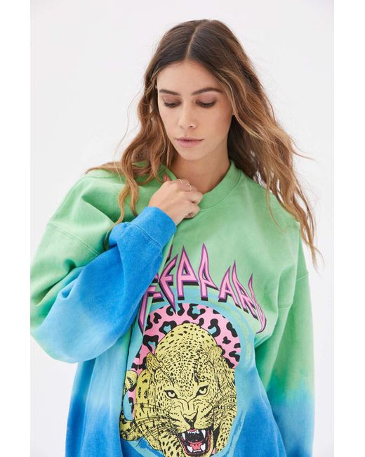 Urban Outfitters Green Def Leppard Oversized Dip-dye Sweatshirt