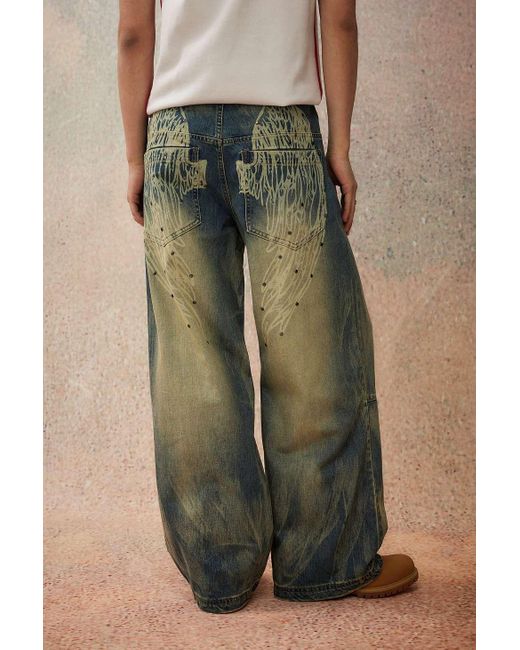 Jaded London Green Blue Ethereal Colossus Jeans for men