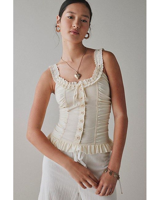 Kimchi Blue White Aimee Ruffle Button-Front Corset Tank Top
