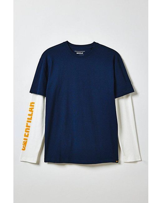 Caterpillar Blue Cat Uo Exclusive Detroit Graphic Double Layer Long Sleeve Tee for men