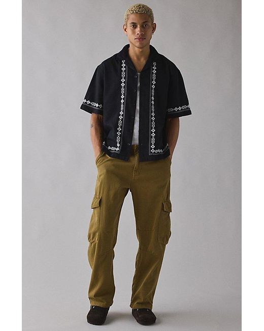 sachin and babi light blue dress Urban Outfitters Men's Black Uo Embroidered Border Short Sleeve Shirt Top