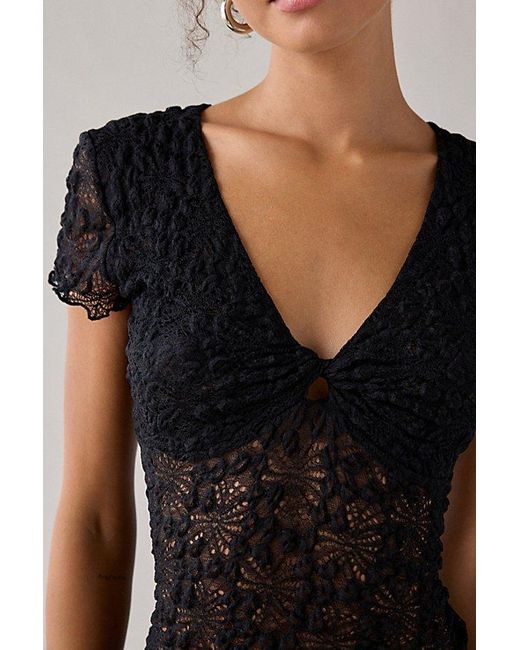Kimchi Blue Black Maisie Sheer Lace Twist-Front Crop Top