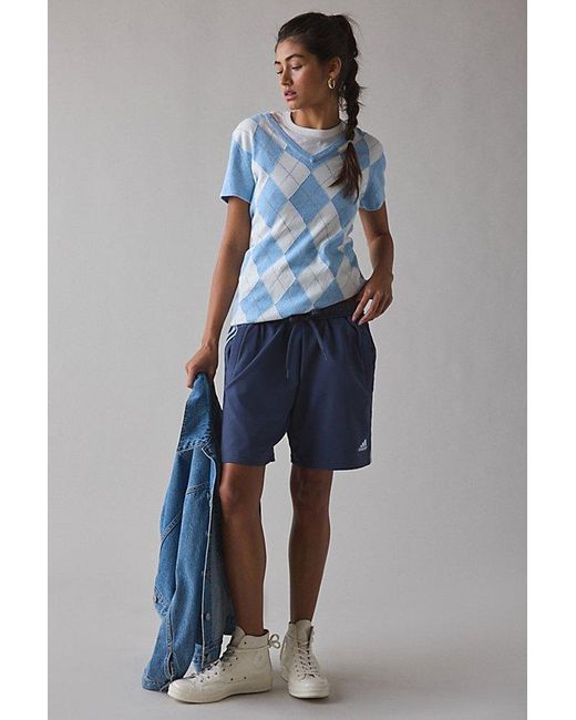 Vintage & ReMADE by UO Blue Remade By Uo Short Sleeve Argyle Sweater