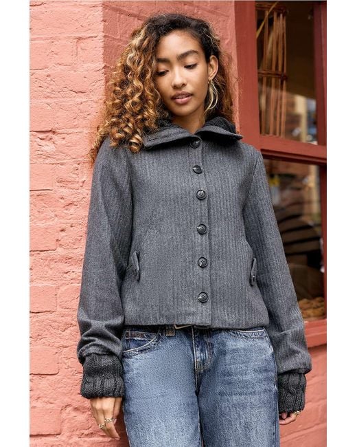 BDG Blue Agatha Crop Wool Jacket