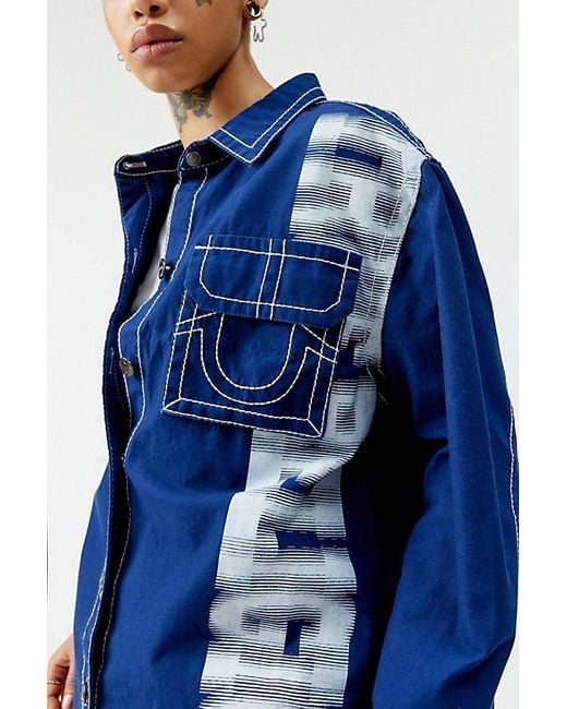 True Religion Blue Big T Logo Shirt Jacket Top