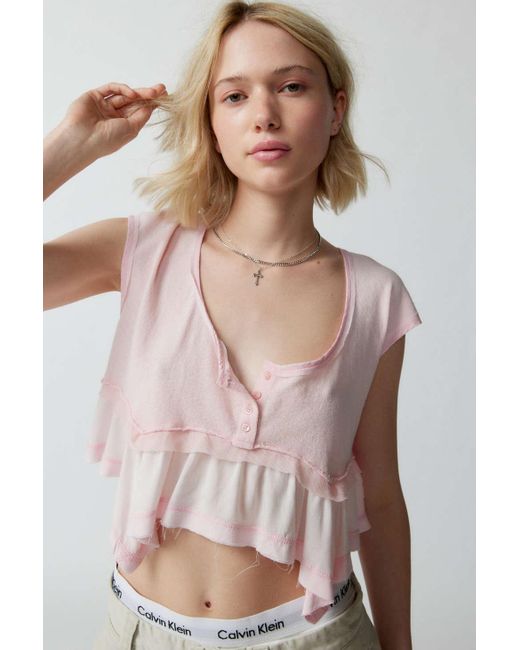 Urban Outfitters Pink Uo Baily Layered Babydoll Top