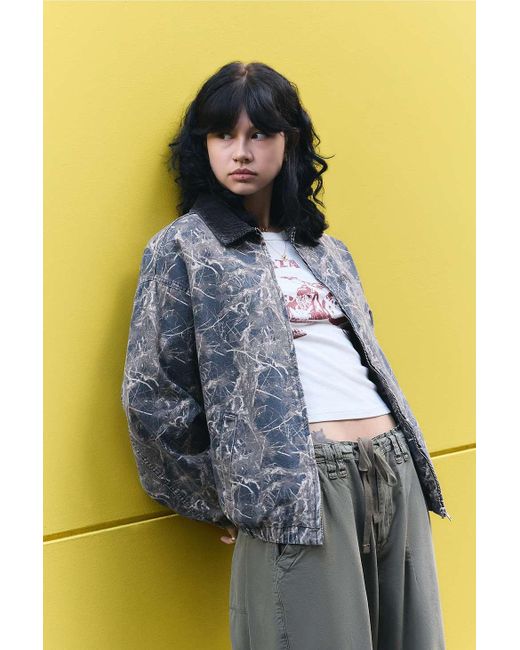 BDG Green Dark Leaf Print Harrington Jacket