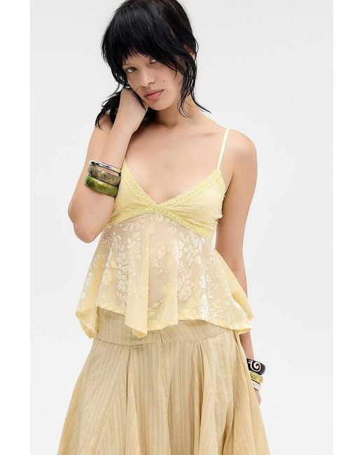 Urban Outfitters Natural Uo Celia Devoré Babydoll Top