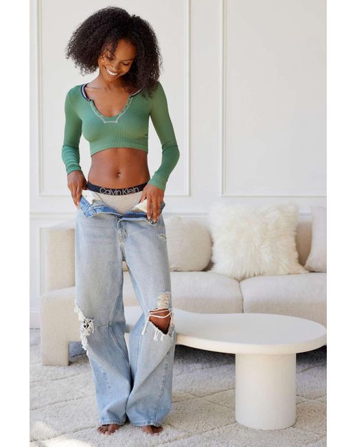 Out From Under Go For Gold Seamless Long Sleeve Top In Sage Green At