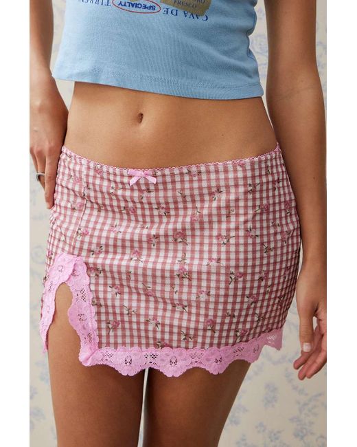 Urban Outfitters Pink Uo Gingham Slip Mini Skirt