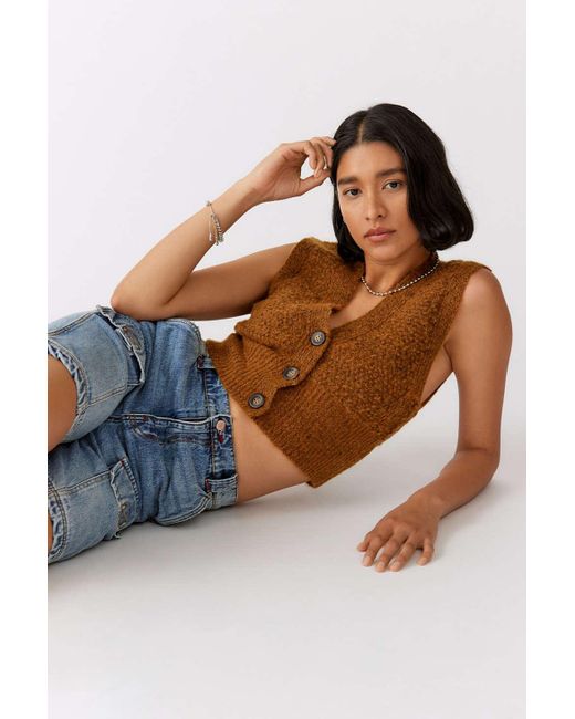 Urban Outfitters Wool Uo Paige Textured Sweater Vest in Tan (Natural