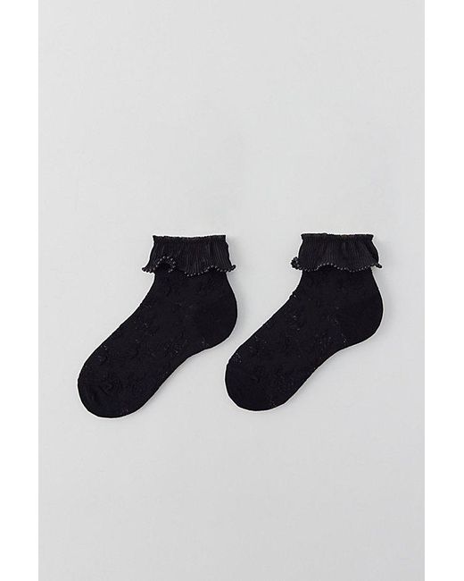 Urban Outfitters Black Pearl Ruffle Lace Crew Sock