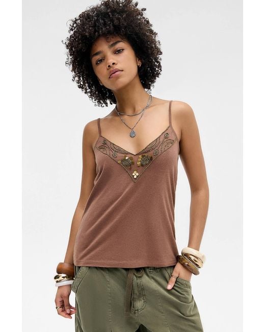 Silence + Noise Brown Silence + Noise Lana Embellished Cami Top